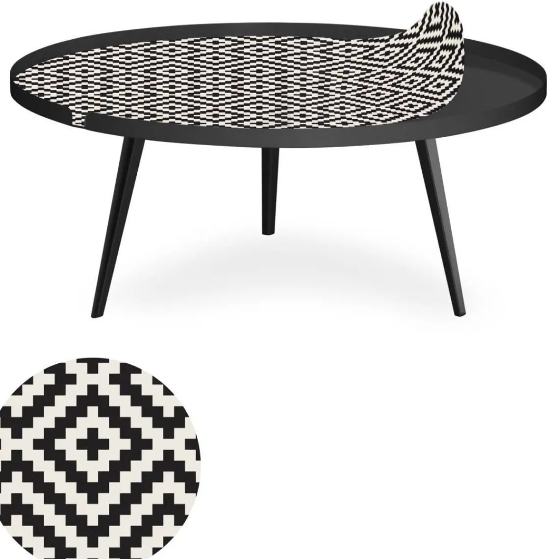 3S. x Home Table basse magnétique ronde à rebord Bipolart Métal Noir avec 1 Top Motif Contraste Hot