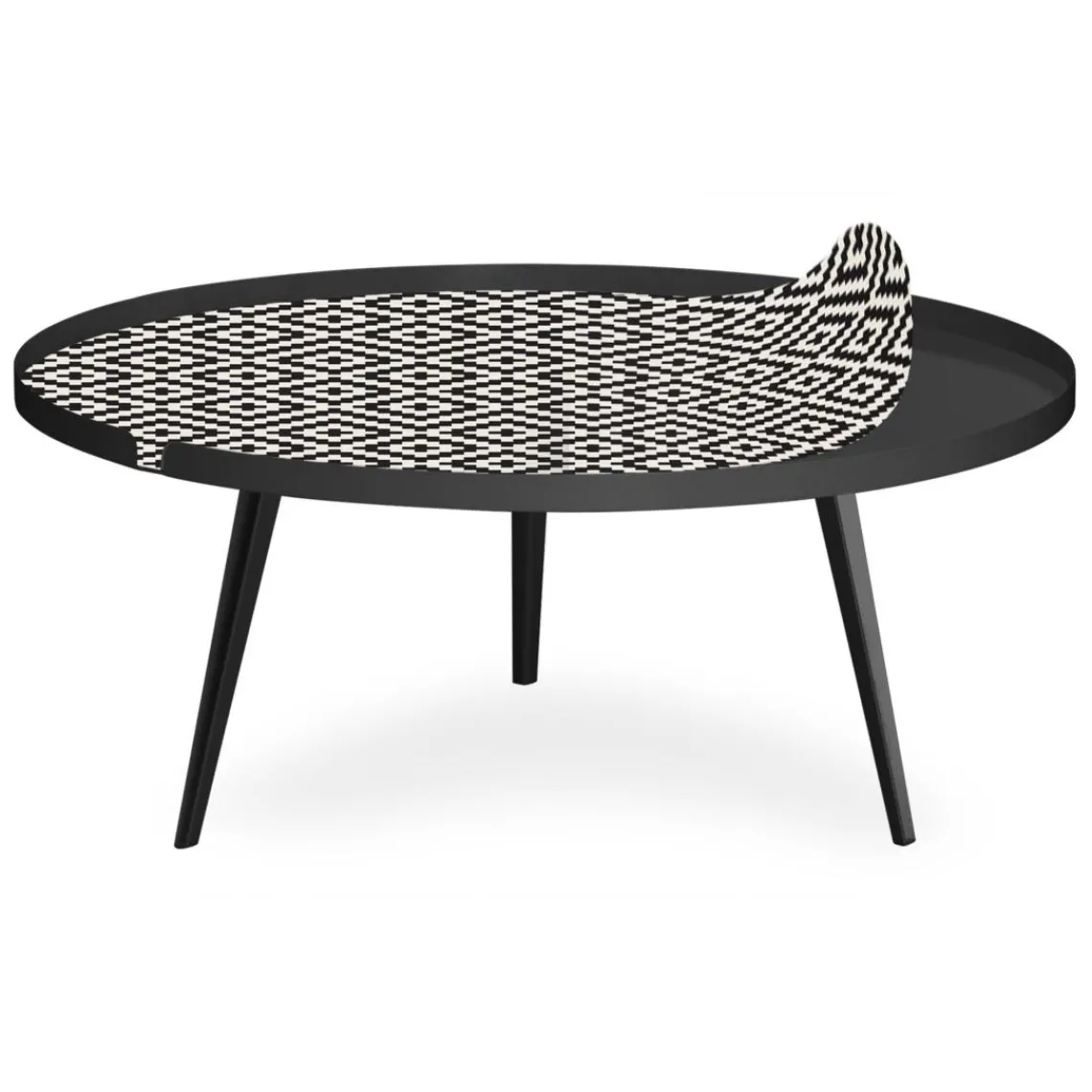 3S. x Home Table basse magnétique ronde à rebord Bipolart Métal Noir avec 1 Top Motif Contraste Hot
