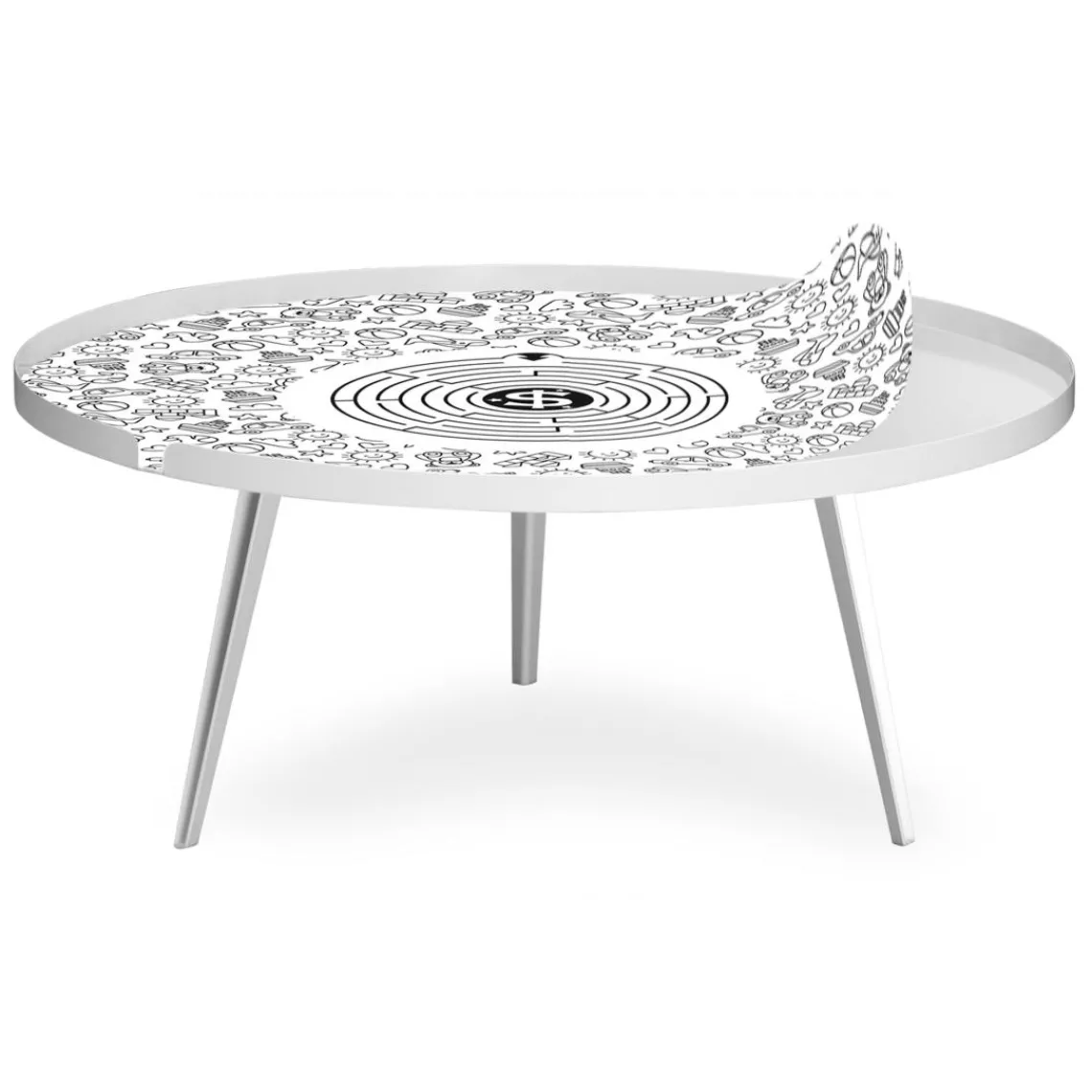 3S. x Home Table basse magnétique ronde à rebord Bipolart Métal Blanc avec 2 Tops style Jeux Clearance