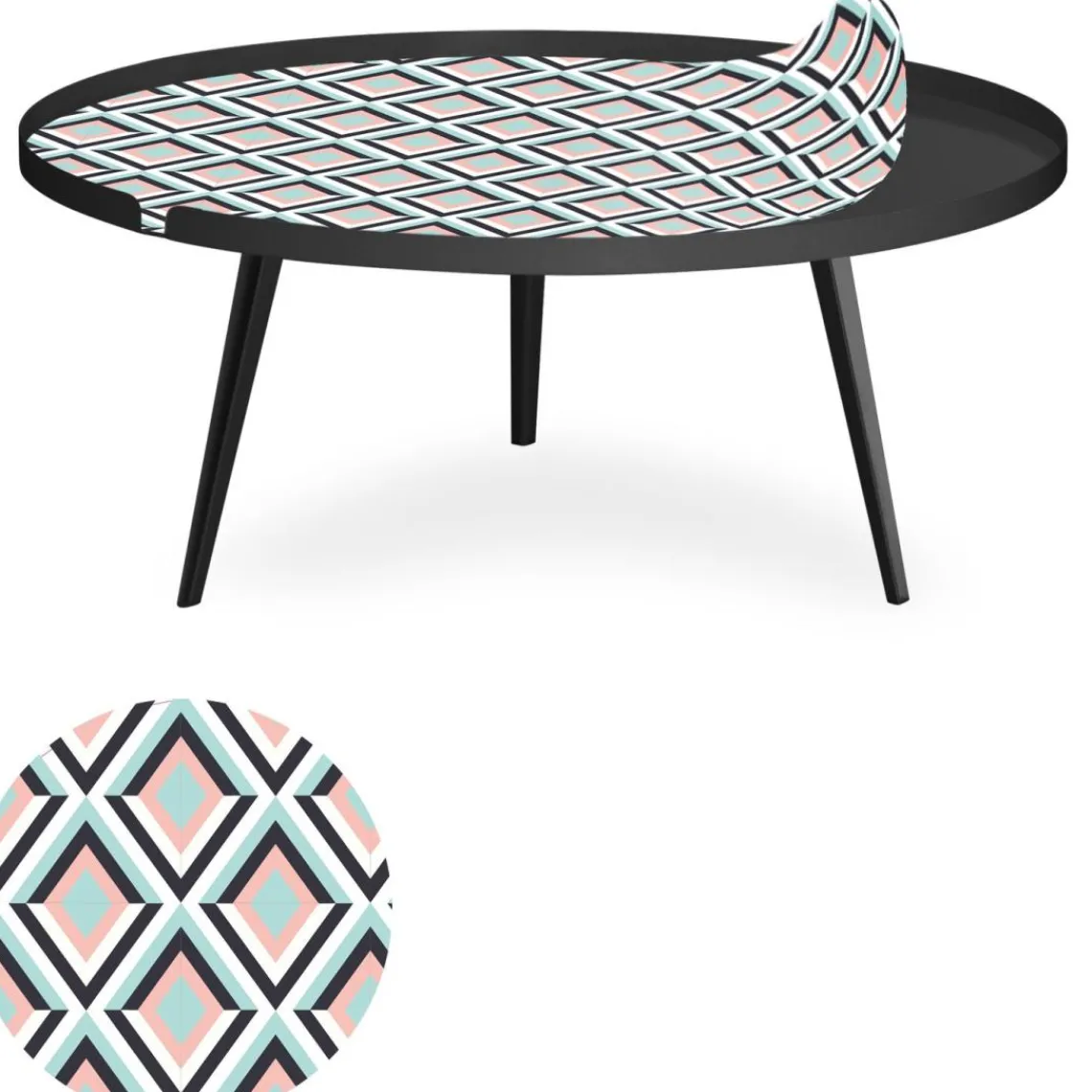 3S. x Home Table basse magnétique ronde à rebord Bipolart Métal Noir avec 1 Top Losanges Online