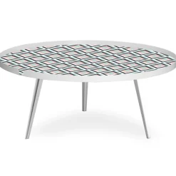 3S. x Home Table basse magnétique ronde à rebord Bipolart Métal Blanc avec 1 Top Losanges Hot