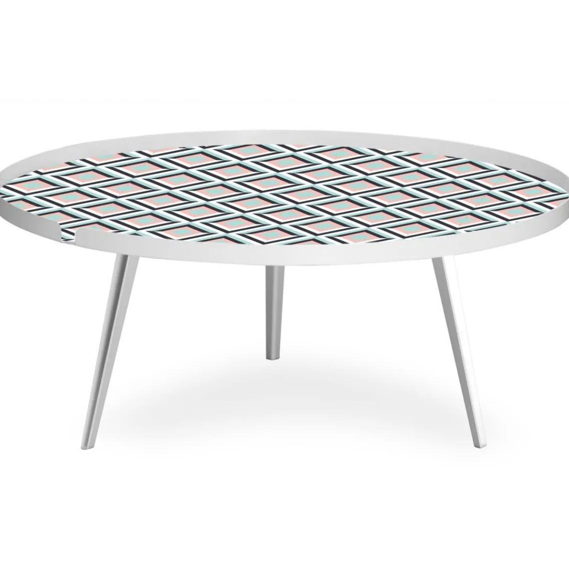 3S. x Home Table basse magnétique ronde à rebord Bipolart Métal Blanc avec 1 Top Losanges Hot