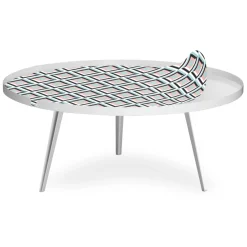 3S. x Home Table basse magnétique ronde à rebord Bipolart Métal Blanc avec 1 Top Losanges Hot