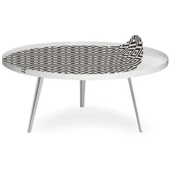 3S. x Home Table basse magnétique ronde à rebord Bipolart Métal Blanc avec 1 Top Motif Contraste Clearance