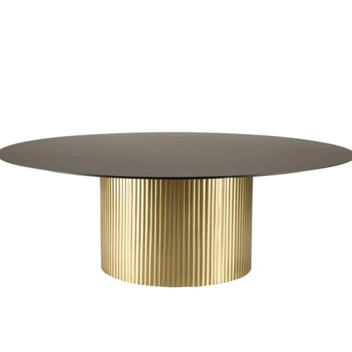 Macabane Table basse ronde avec plateau en Fer noir et pied strié Doré JAMES Online