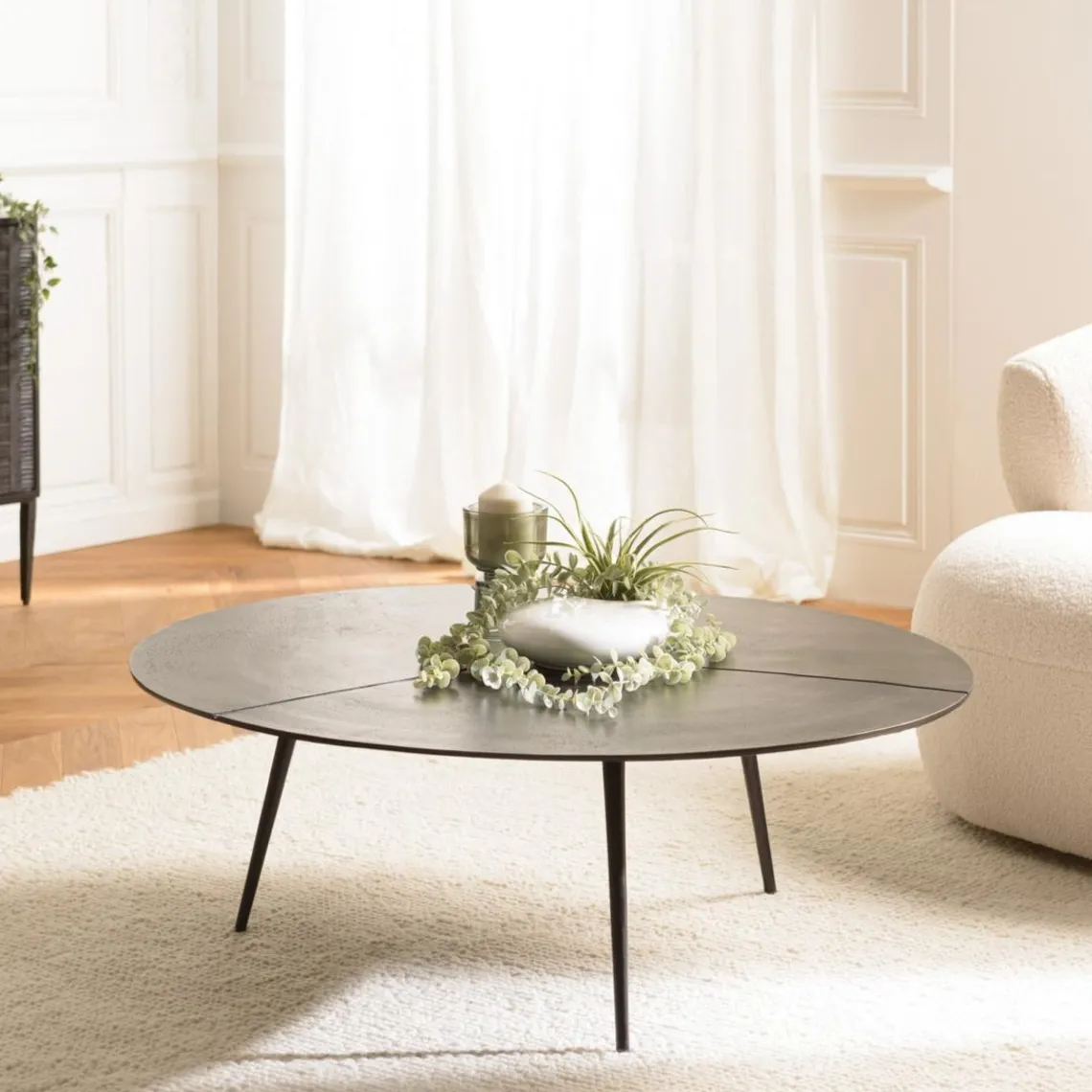 Macabane Table basse ronde en Aluminium JAMES Noir mat Clearance