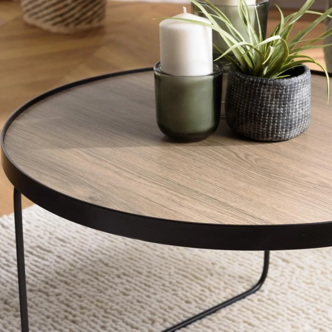 Macabane Table basse ronde mocha pieds asymétriques métal noir JULIA Hot