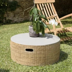 Macabane Table basse ronde plateau en béton socle en bambou naturel HECTOR Discount