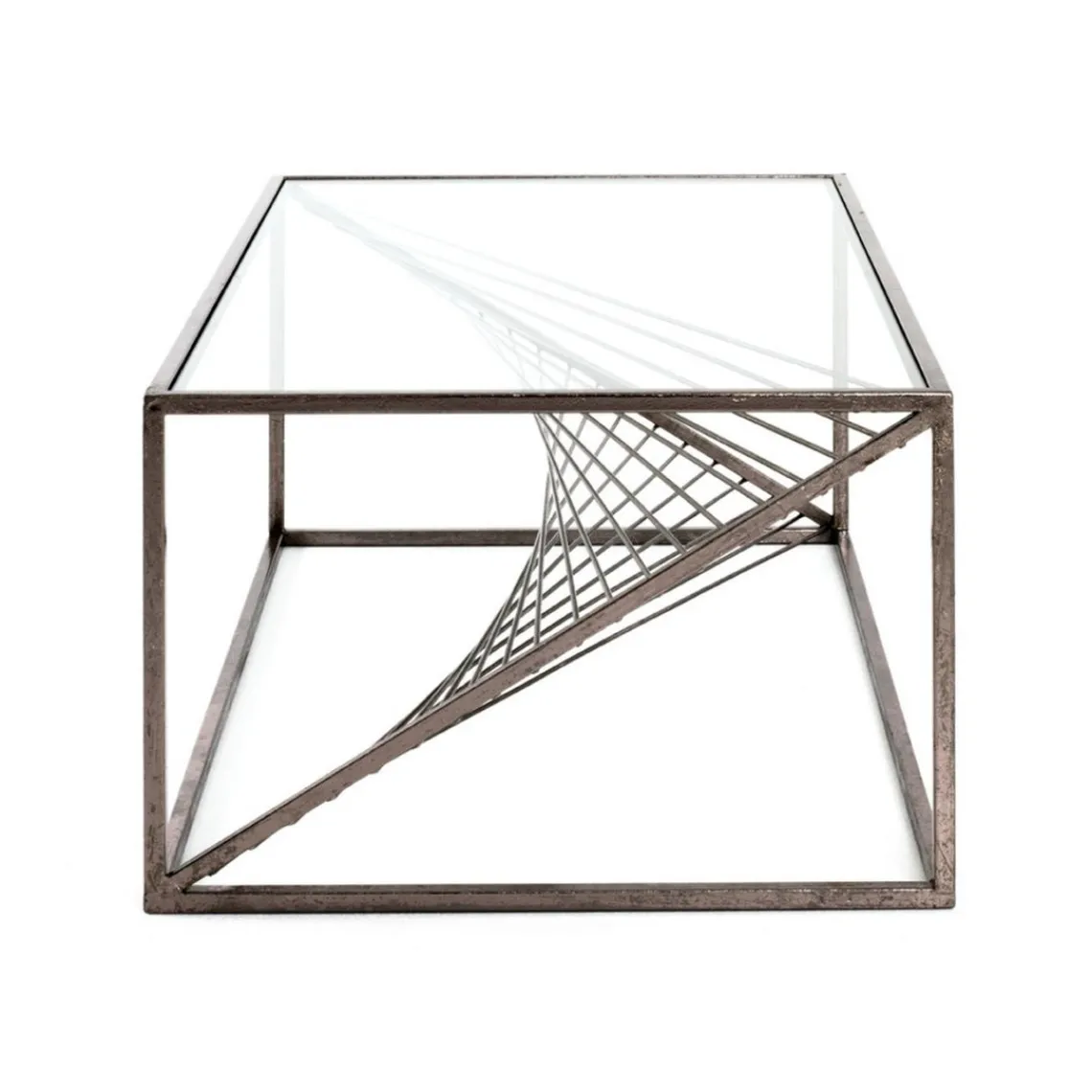 3S. x Home Table basse structure en Acier laqué Bronze antique et plateau en Verre trempé Transparent Discount