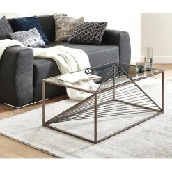 3S. x Home Table basse structure en Acier laqué Bronze antique et plateau en Verre trempé Transparent Discount