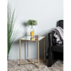 3S. x Home Table d'appoint Dorée en Métal laqué et plateau en miroir Hot