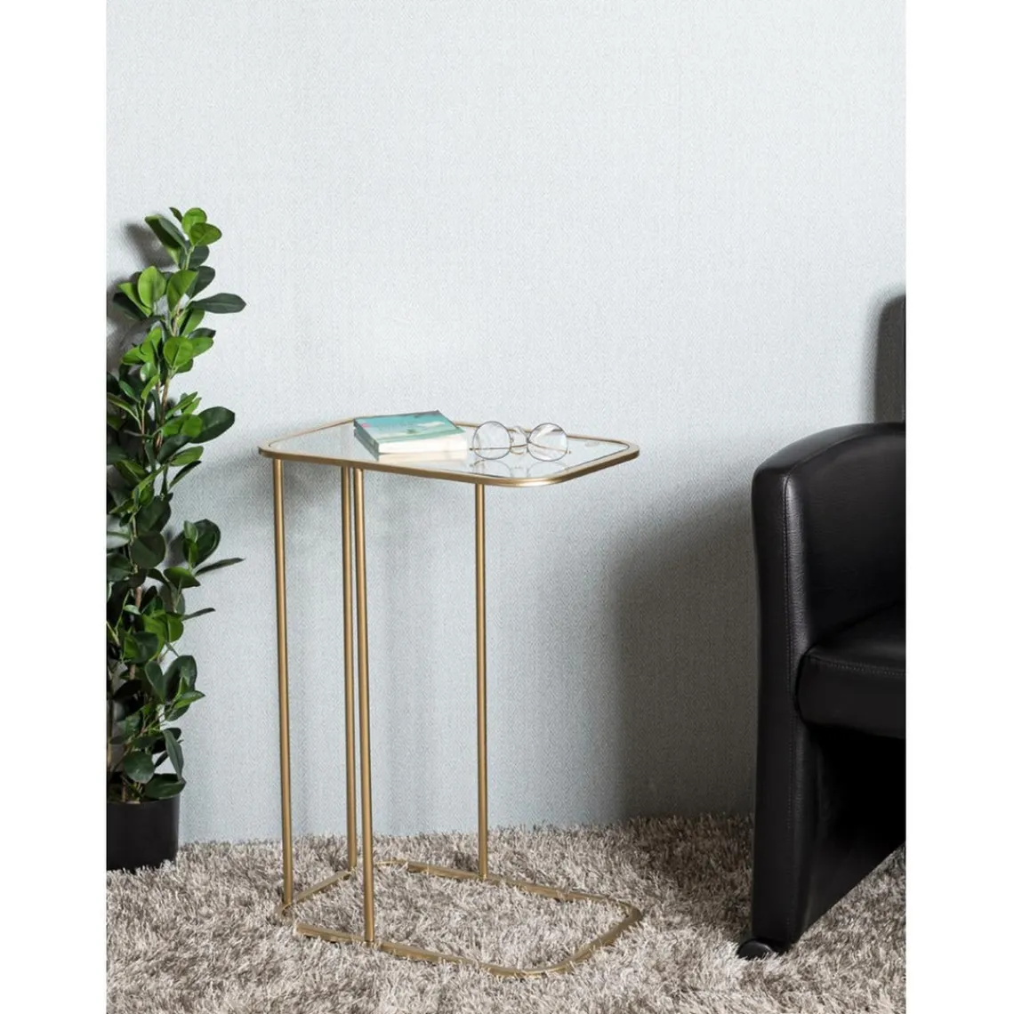 3S. x Home Table d'appoint Dorée en Métal laqué et plateau en Verre trempé Discount