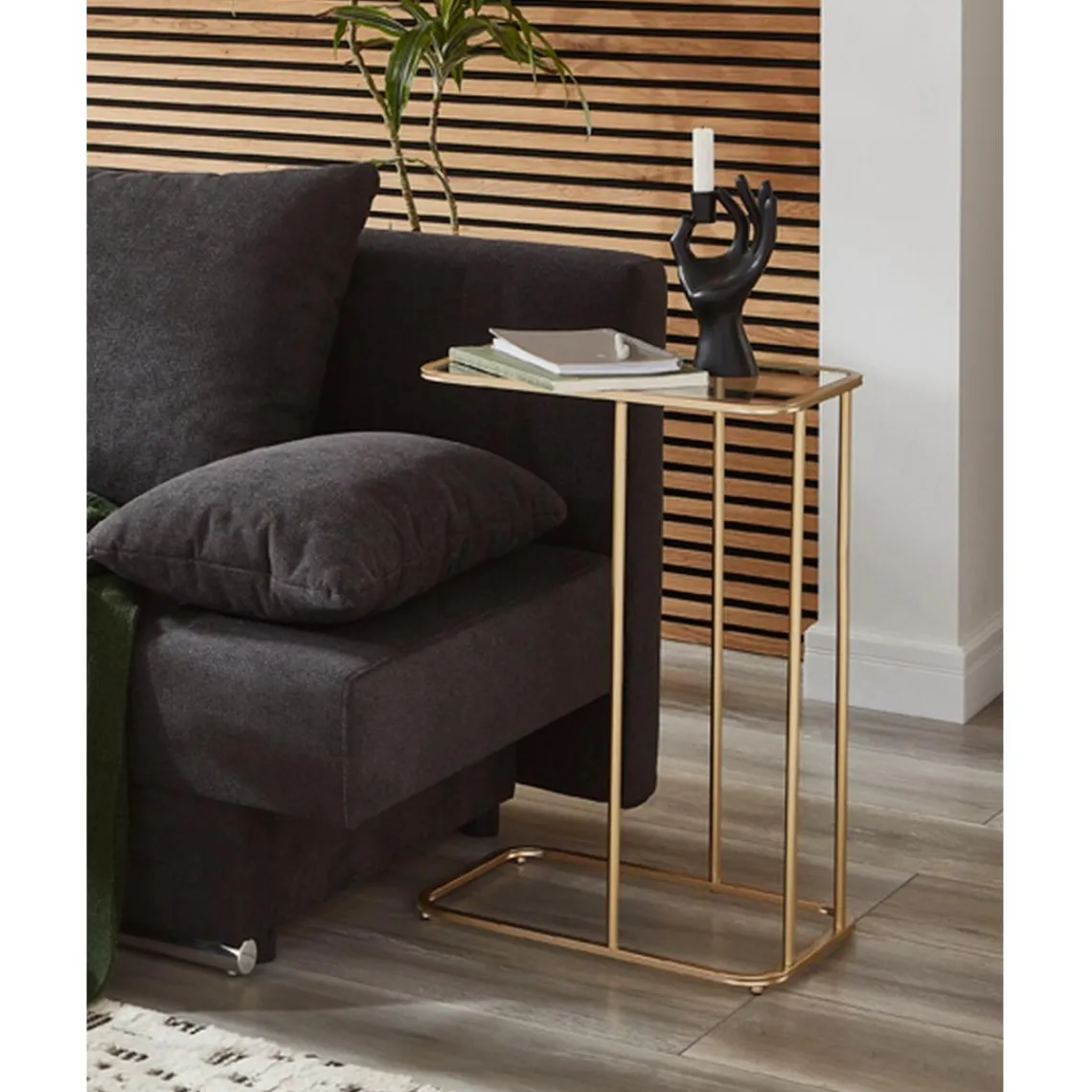 3S. x Home Table d'appoint Dorée en Métal laqué et plateau en Verre trempé Discount