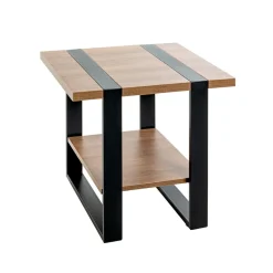 3S. x Home Table d'appoint double plateau en décor chène New