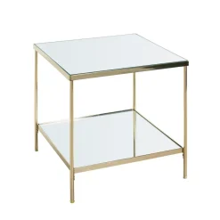 3S. x Home Table d'appoint en acier laitonné et étagères en verre miroir Outlet