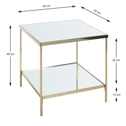 3S. x Home Table d'appoint en acier laitonné et étagères en verre miroir Outlet