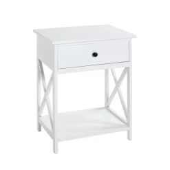 3S. x Home table d'appoint en MDF laqué blanc, avec 1 tiroir Discount