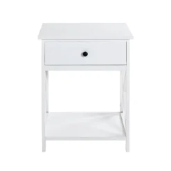 3S. x Home table d'appoint en MDF laqué blanc, avec 1 tiroir Discount
