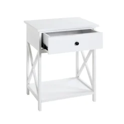3S. x Home table d'appoint en MDF laqué blanc, avec 1 tiroir Discount