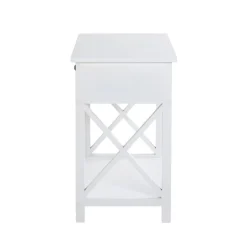 3S. x Home table d'appoint en MDF laqué blanc, avec 1 tiroir Discount