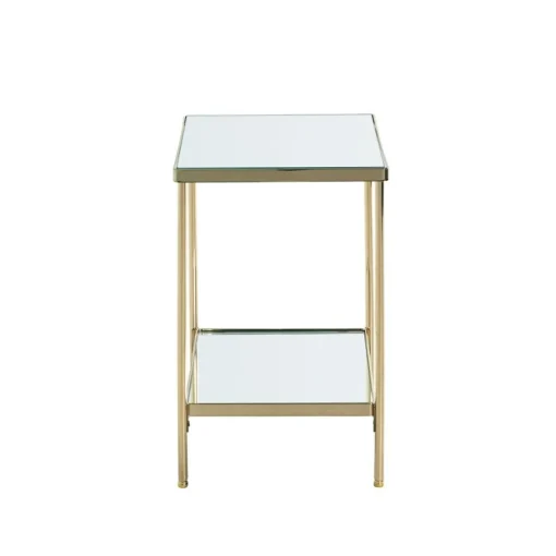 3S. x Home Table d'appoint en métal laitonné et étagères en verre Best