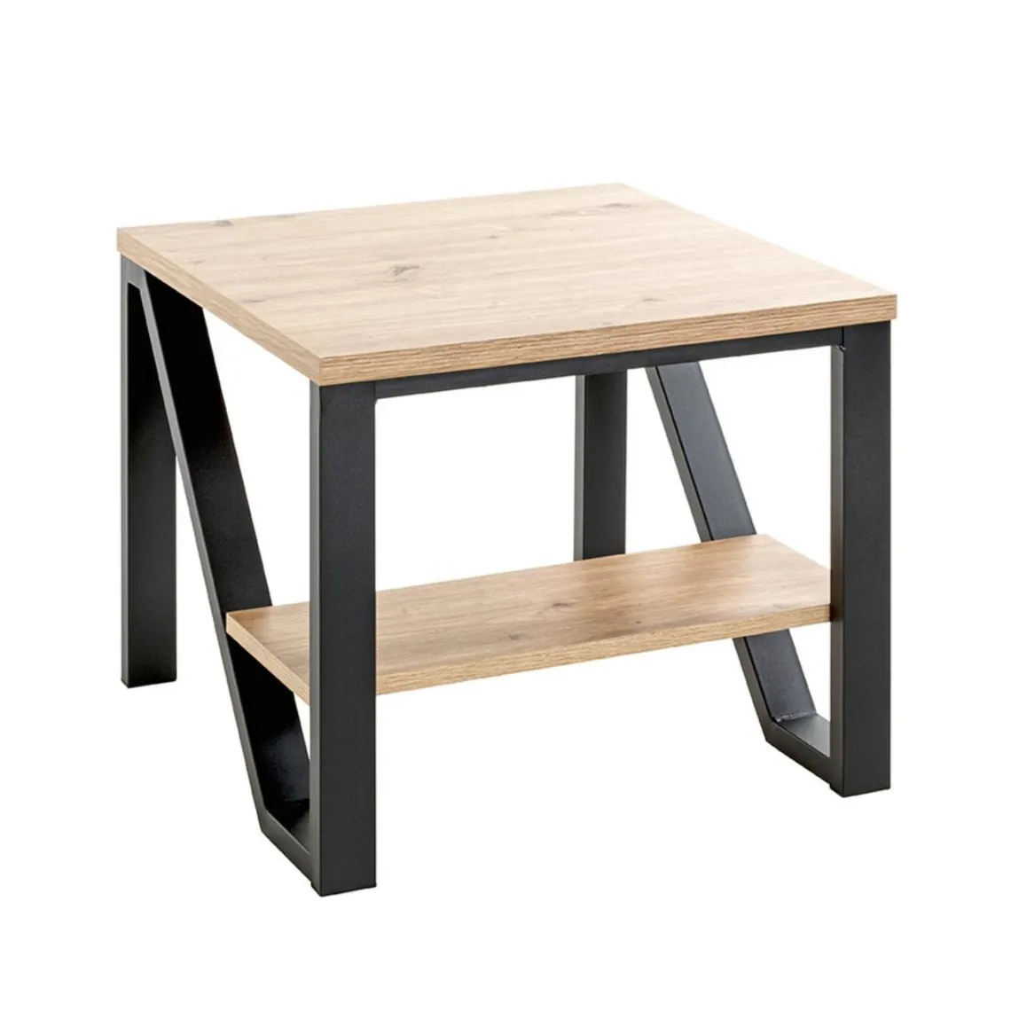 3S. x Home Table d'appoint en métal noir et plateaux décor chêne Outlet