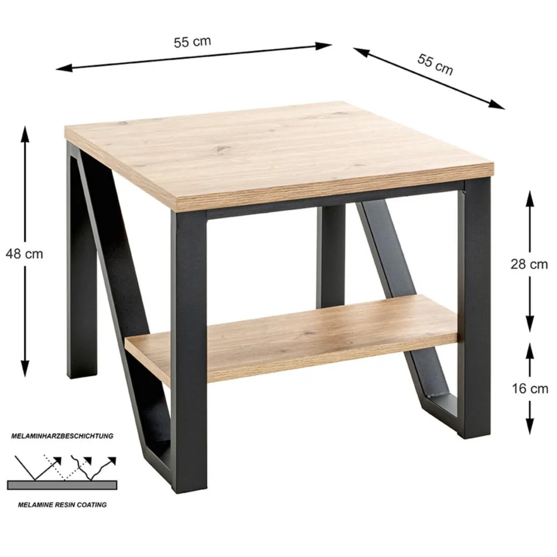 3S. x Home Table d'appoint en métal noir et plateaux décor chêne Outlet