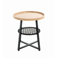 3S. x Home Table d’appoint en noir, plateau en MDF décor chêne Best