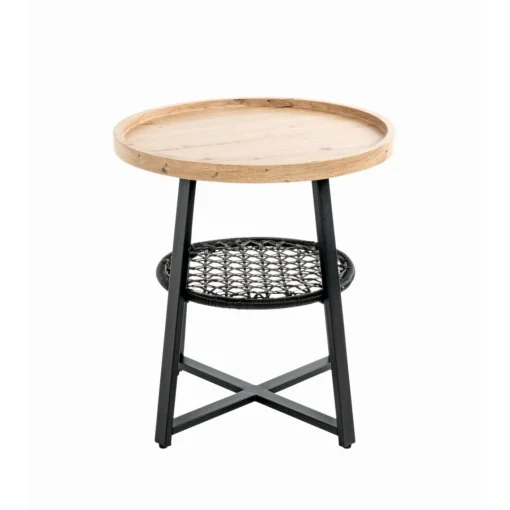 3S. x Home Table d’appoint en noir, plateau en MDF décor chêne Best
