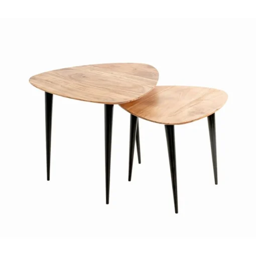 3S. x Home Table d’appoint en tube d'acier laqué noir plateau en bois massif Outlet