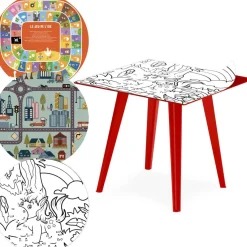 3S. x Home Table d'appoint magnétique carrée Bipolart Métal Rouge avec 3 Tops style Kid