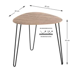 3S. x Home table d'appoint métal laqué noir décor chêne Discount