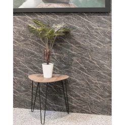 3S. x Home table d'appoint métal laqué noir décor chêne Discount