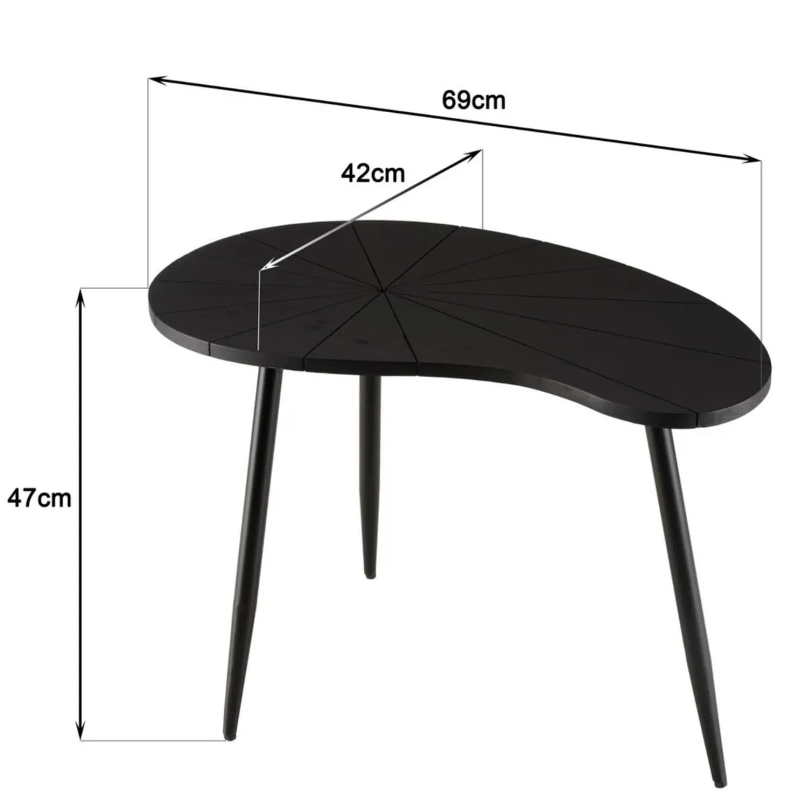 Macabane Table d’appoint ovoïde plateau texturé Noir mat et pieds Fer noir JAMES Outlet