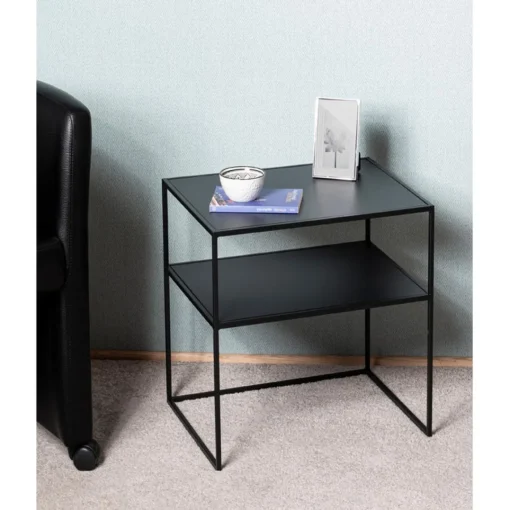 3S. x Home Table d'appoint petit modèle métal laqué noir New