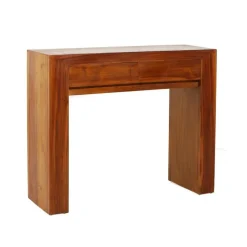 Macabane Table d'Appoint rectangulaire 2 tiroirs en teck style colonial - Miel - BIANCA Online