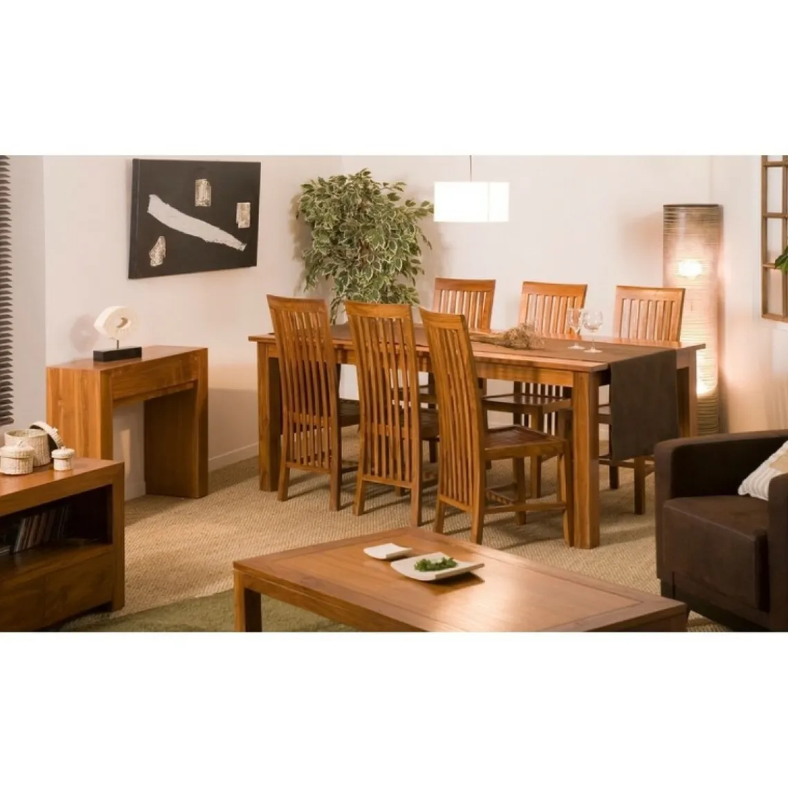 Macabane Table d'Appoint rectangulaire 2 tiroirs en teck style colonial - Miel - BIANCA Online