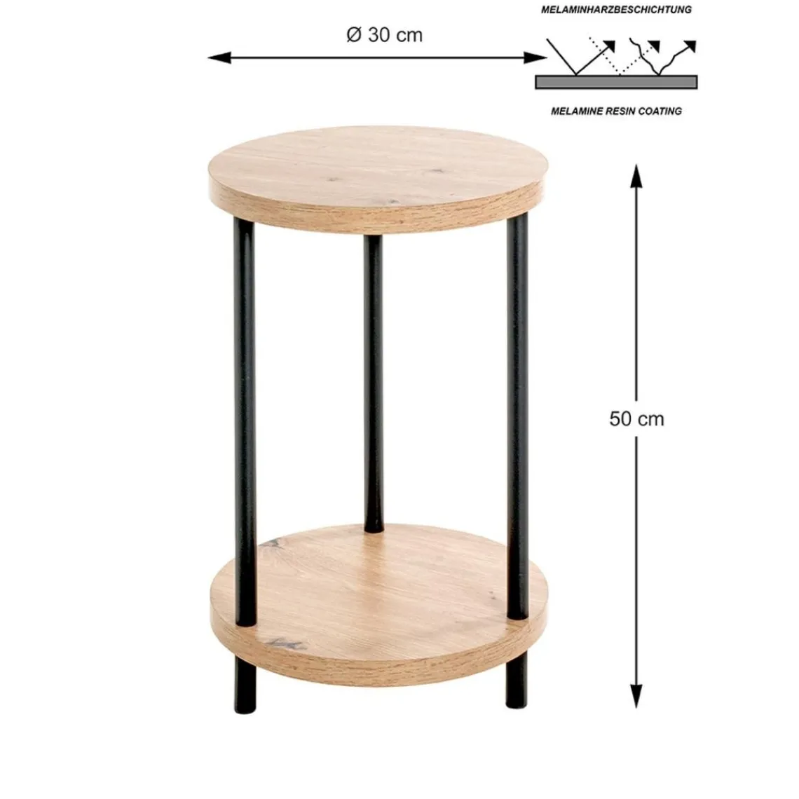 3S. x Home Table d'appoint ronde avec double plateau décor chène Best