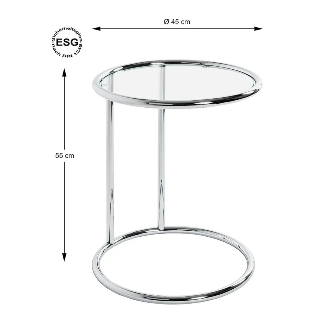 3S. x Home Table d'appoint ronde chromé plateau verre trempé Hot