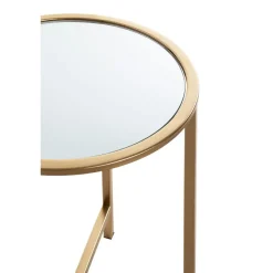 3S. x Home Table d'appoint ronde Dorée en Métal laqué et plateau en miroir New