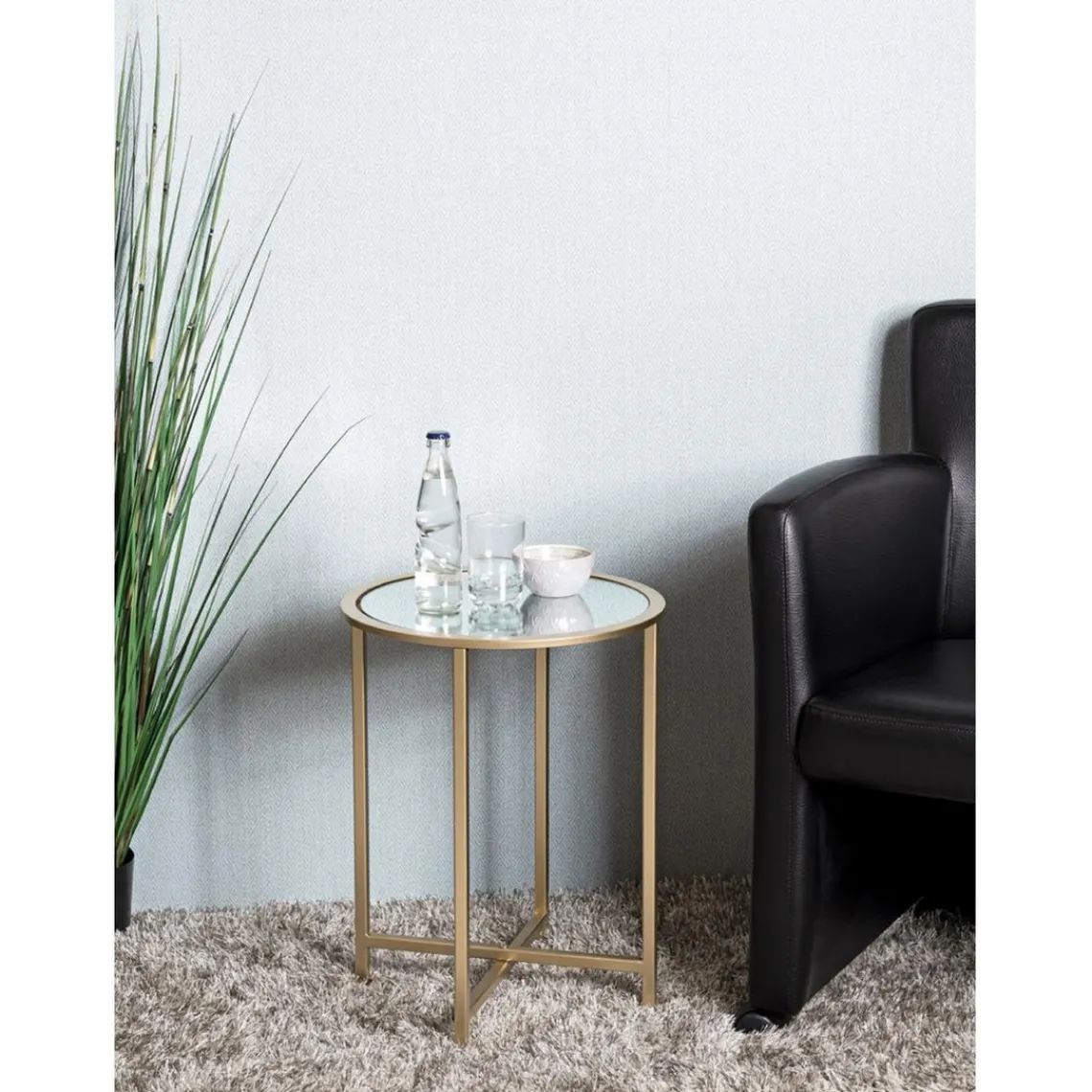 3S. x Home Table d'appoint ronde Dorée en Métal laqué et plateau en miroir New