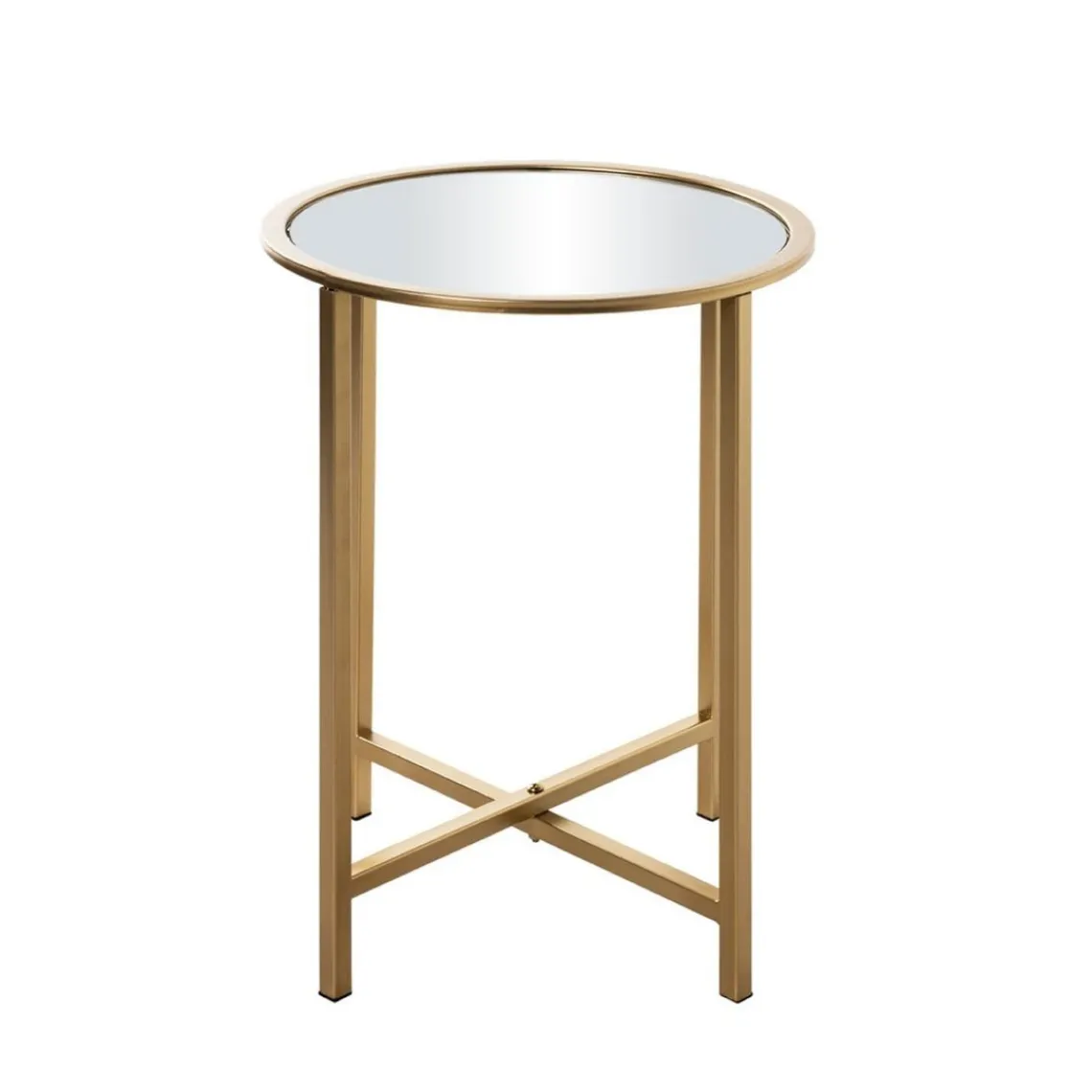 3S. x Home Table d'appoint ronde Dorée en Métal laqué et plateau en miroir New