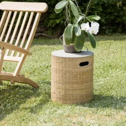 Macabane Table d'appoint ronde plateau en béton socle en bambou naturel HECTOR Best