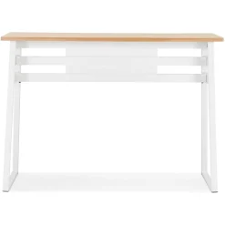 ALTEREGO Table de bar haute 'NIKI' en bois finition naturelle et pied en métal blanc Online