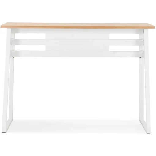 ALTEREGO Table de bar haute 'NIKI' en bois finition naturelle et pied en métal blanc Online