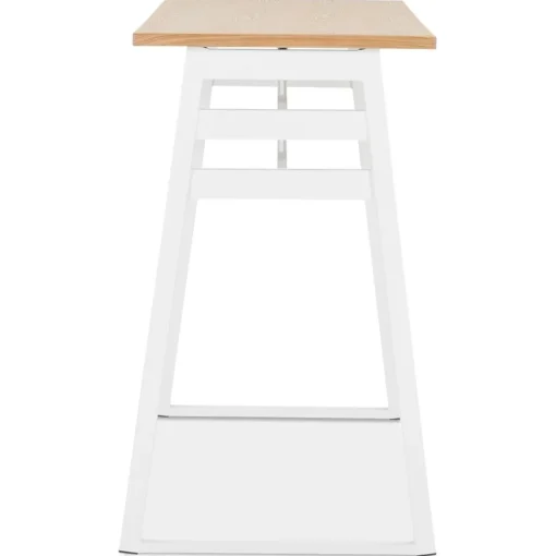 ALTEREGO Table de bar haute 'NIKI' en bois finition naturelle et pied en métal blanc Online