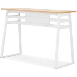 ALTEREGO Table de bar haute 'NIKI' en bois finition naturelle et pied en métal blanc Online