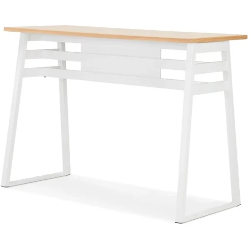 ALTEREGO Table de bar haute 'NIKI' en bois finition naturelle et pied en métal blanc Online