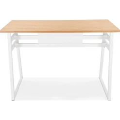 ALTEREGO Table de bar haute 'NIKI' en bois finition naturelle et pied en métal blanc Online