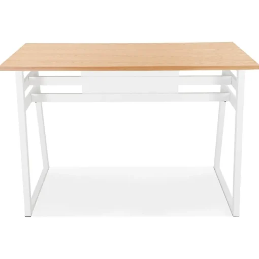 ALTEREGO Table de bar haute 'NIKI' en bois finition naturelle et pied en métal blanc Online
